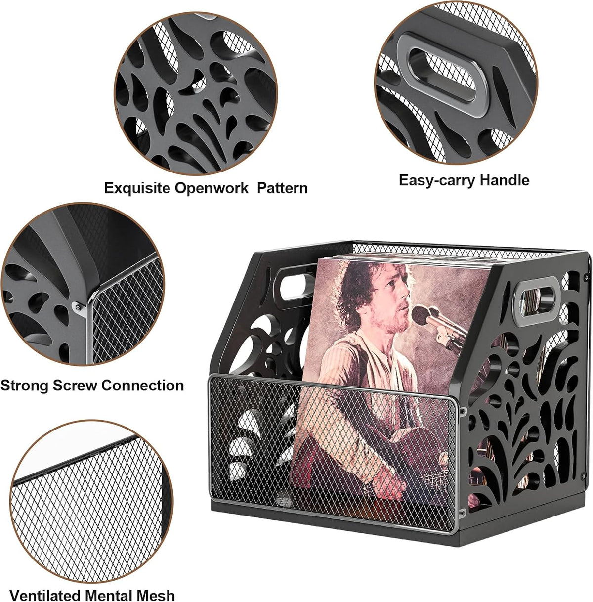 Vinyl Record Holder, Sturdy Wooden Album Storage for Vinyl Records