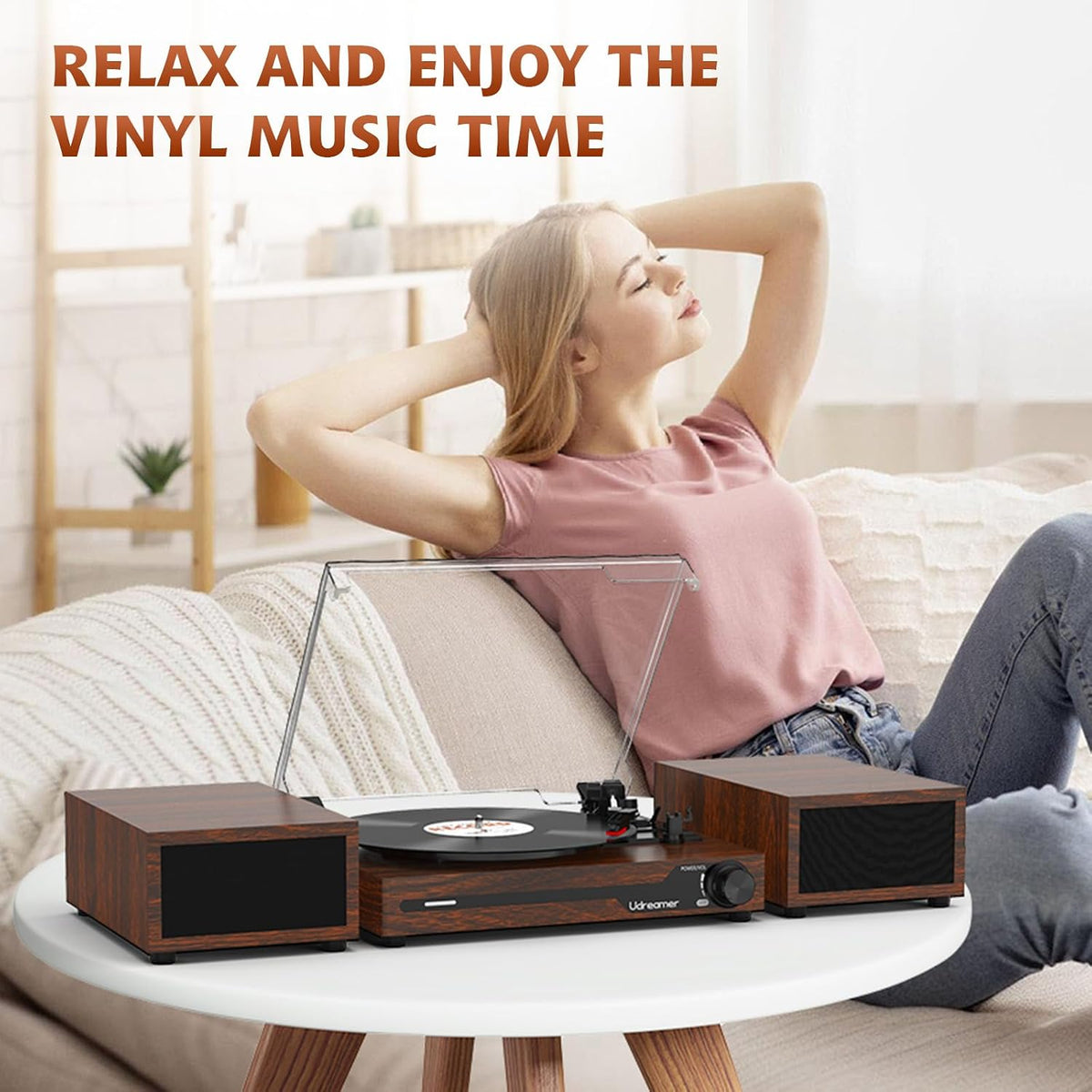 Vinyl Record Player with External Speakers, Bluetooth Turntable, Coffee