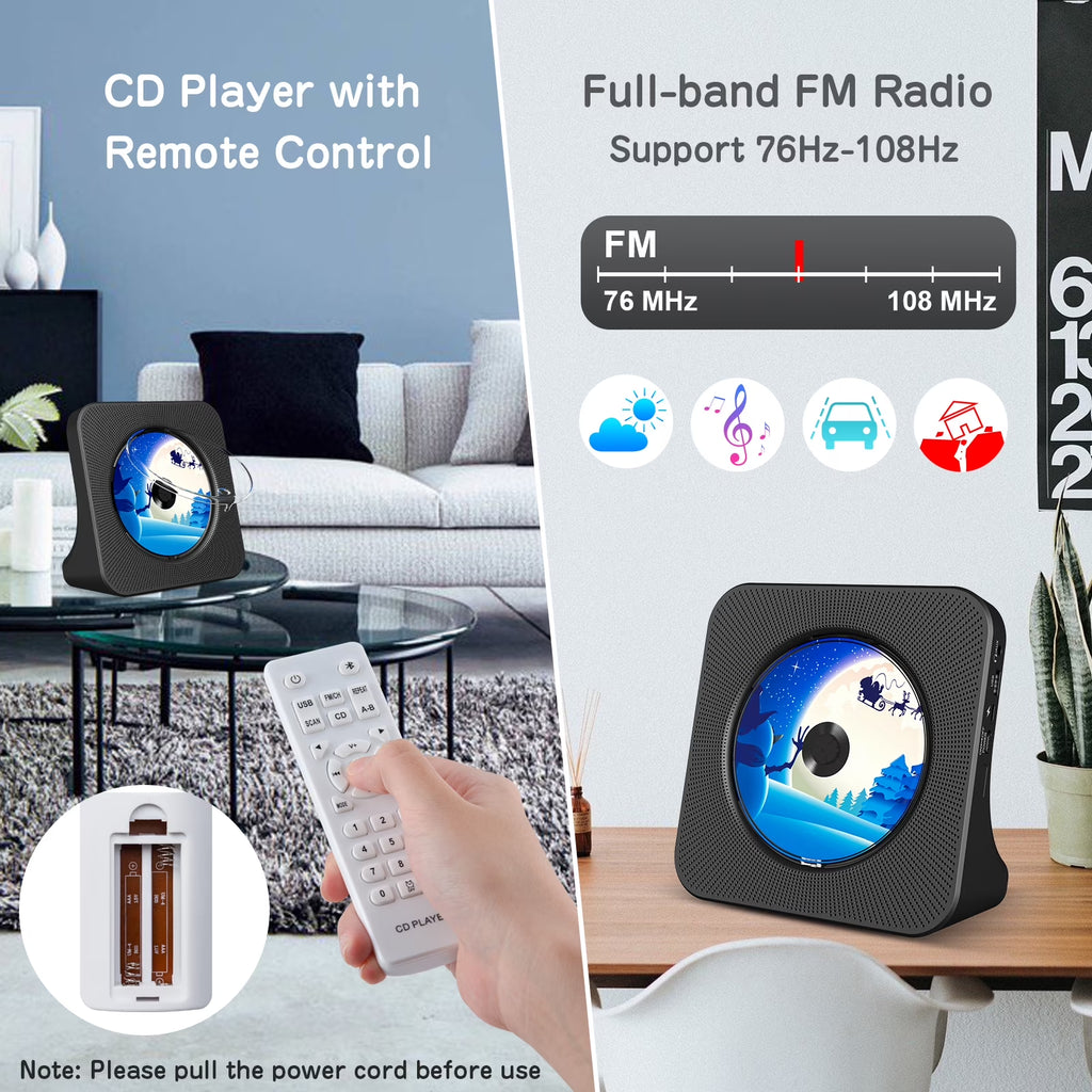 Desktop CD Player Portable with Bluetooth,Dual Stereo Speakers, CD Music Player for Home with Remote Control