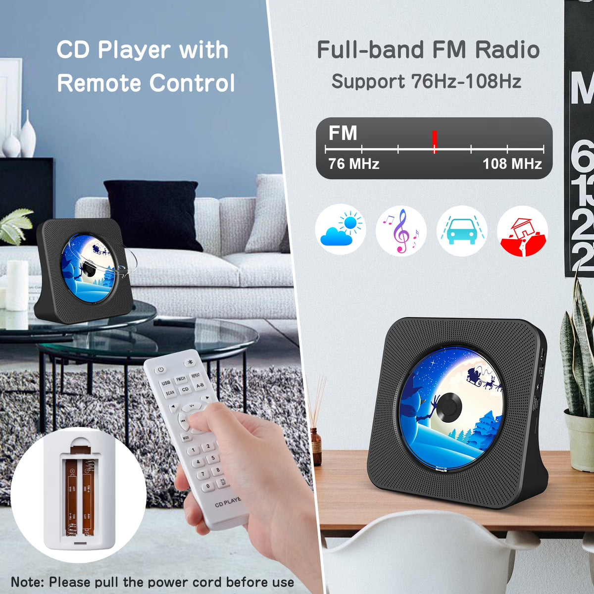 Desktop CD Player Portable with Bluetooth,Dual Stereo Speakers, CD Music Player for Home with Remote Control