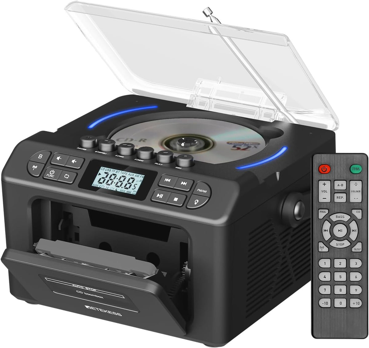 TR642 Boombox with CD and Cassette Player, Portable AM FM Radio