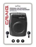 Stereo Cassette Player/Recorder with Earphones: Portable AM/FM Radio & One-Touch Recording System