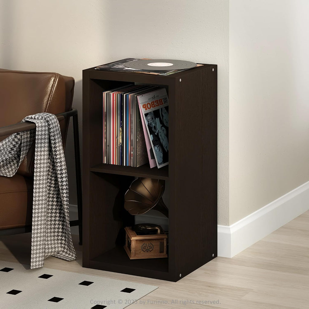 Cubicle Record Player Stand, 2-Cube Record Storage, Dark Oak