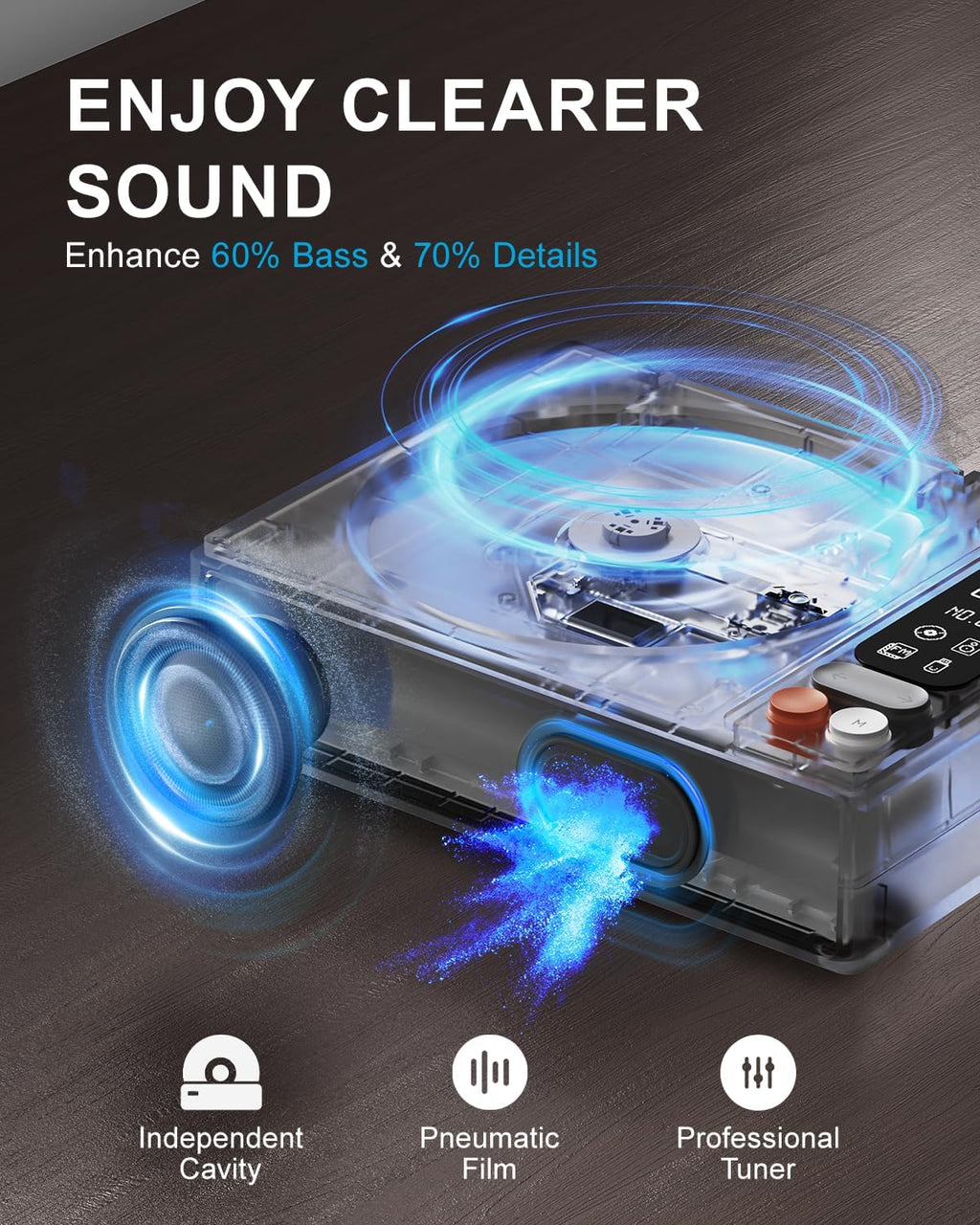 CD Player Portable Bluetooth Desktop CD Players for Home with Speakers Rechargeable Small Retro CD Player with LCD Screen Optical USB Black