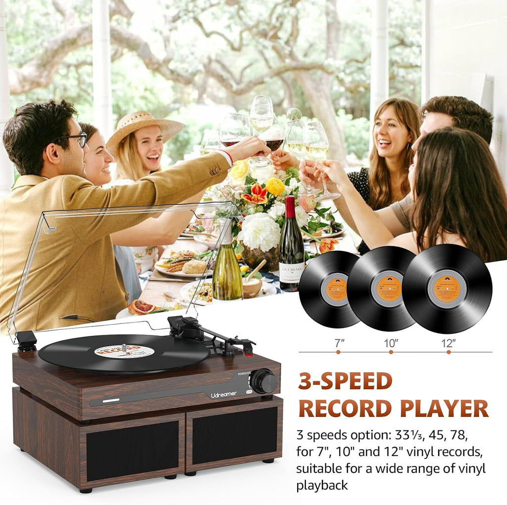 Vinyl Record Player with External Speakers, Bluetooth Turntable, Coffee