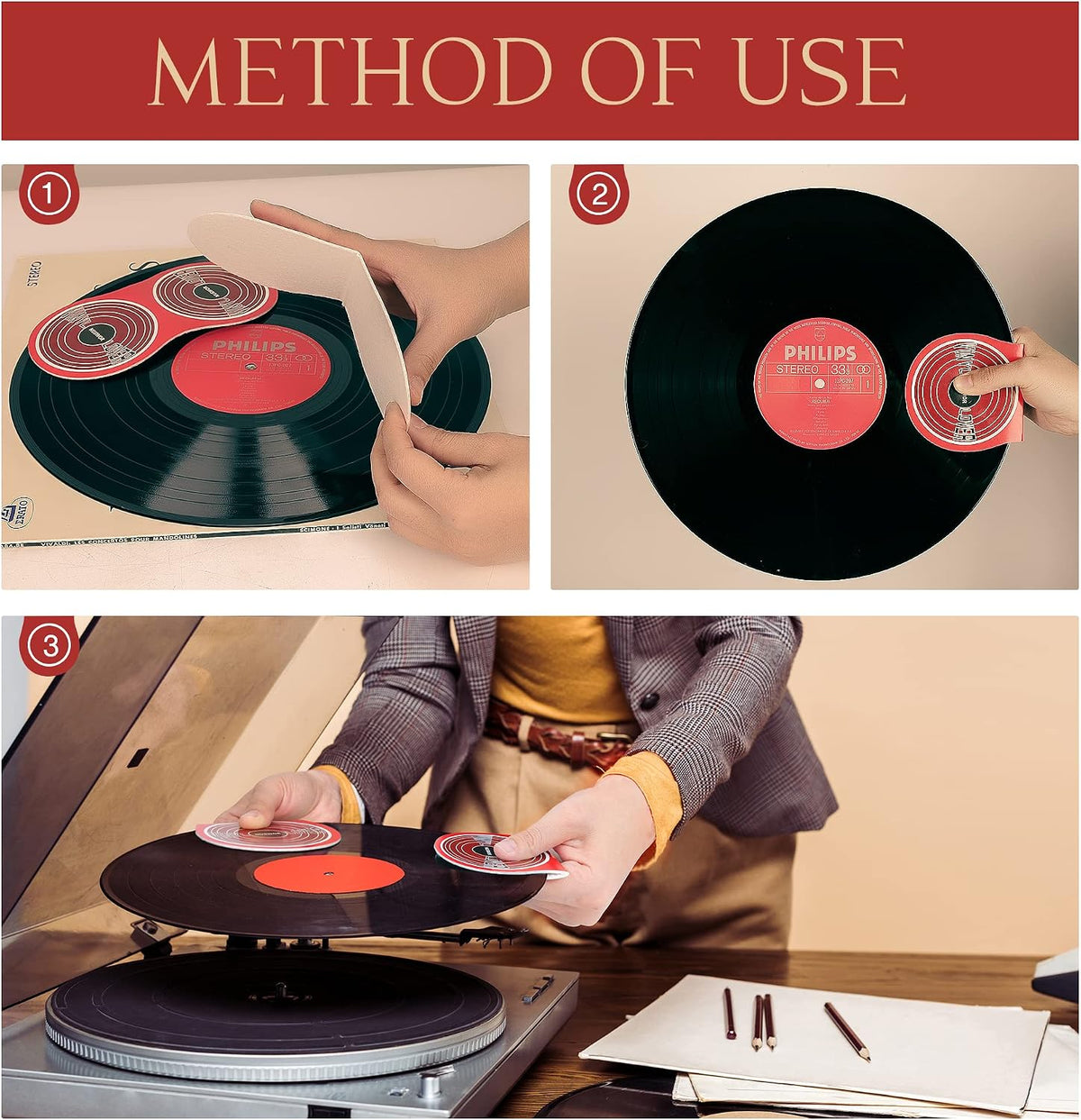 2Pcs Anti-Static Vinyl Record Cleaner & Protector Mat/Mitt - Soft Fiber LP Handler & Gripper for Turntable