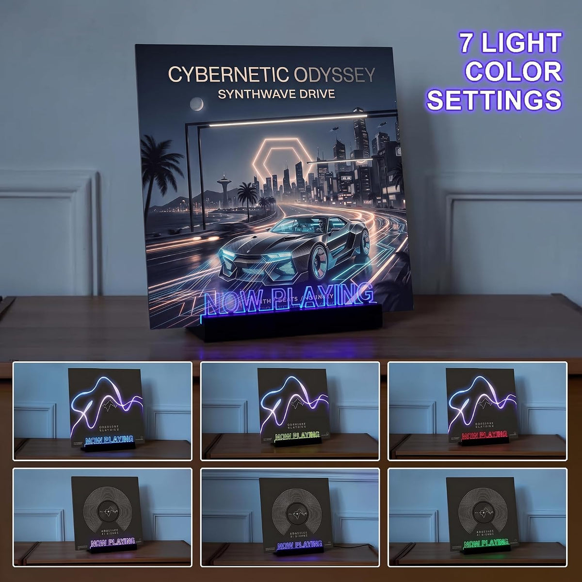 Now Playing Vinyl Record Stand- Simulated Vinyl Design with 7-Color Changing Lights,A Stylish Accent for Vinyl Record Holder, Perfect for Record Display and LP Lover Gifts.