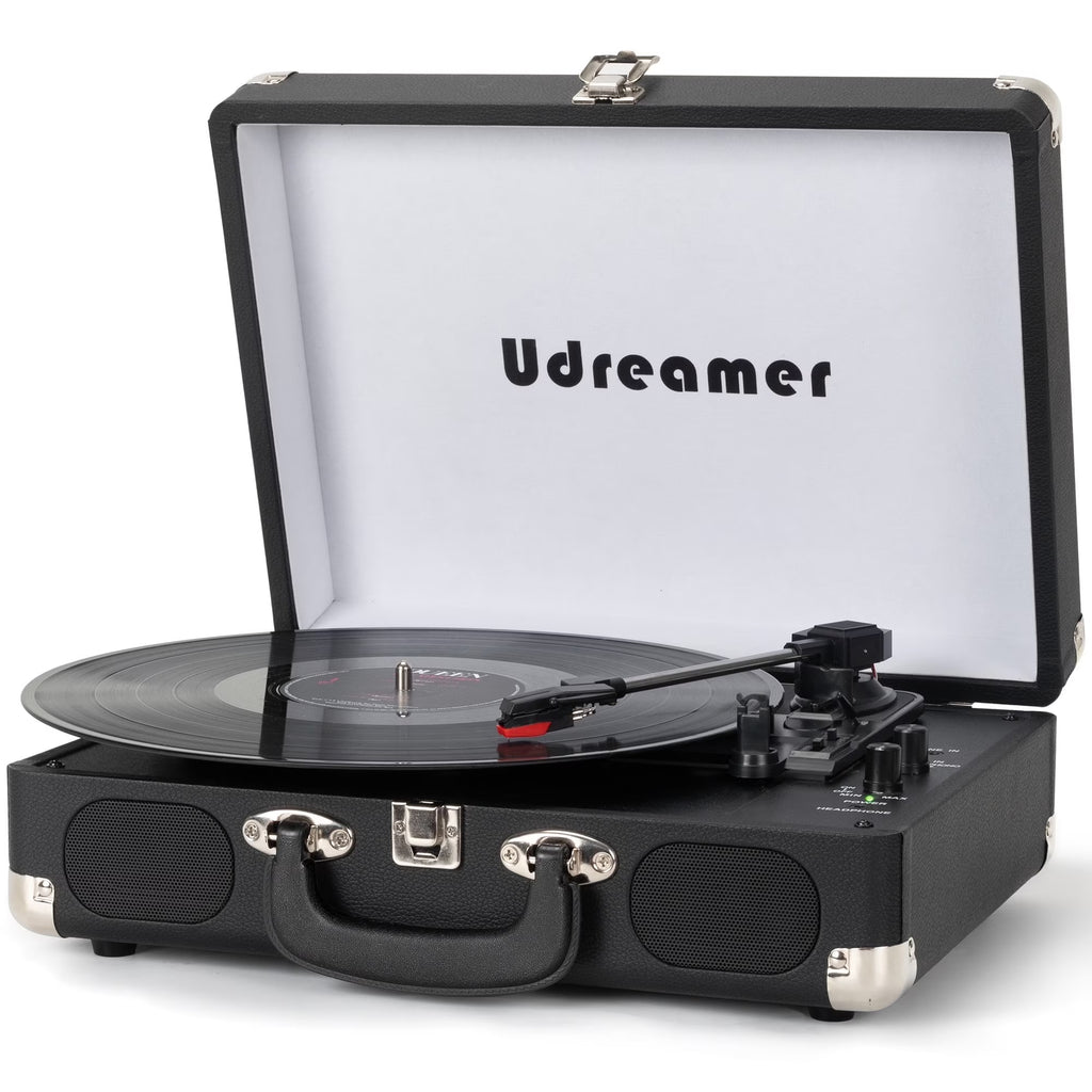 Vinyl Record Player with Speakers,Turntables for Vinyl Records,Portable Suitcase Vinyl Player (Tocadiscos De Vinilo),Black