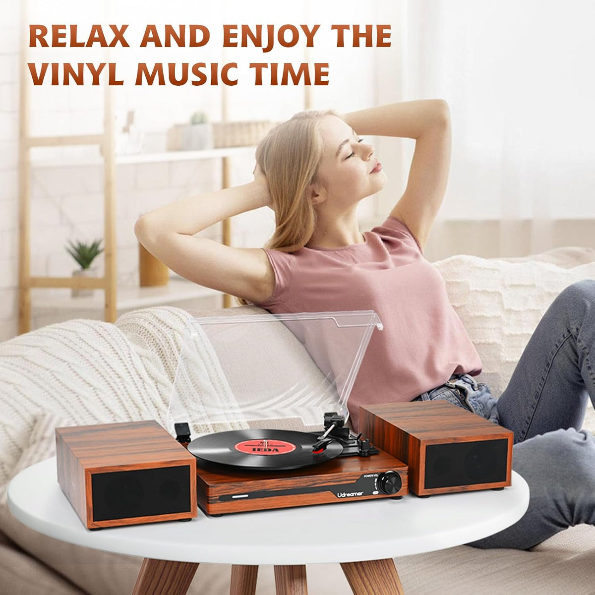 Vinyl Record Player with External Speakers, Bluetooth Turntable