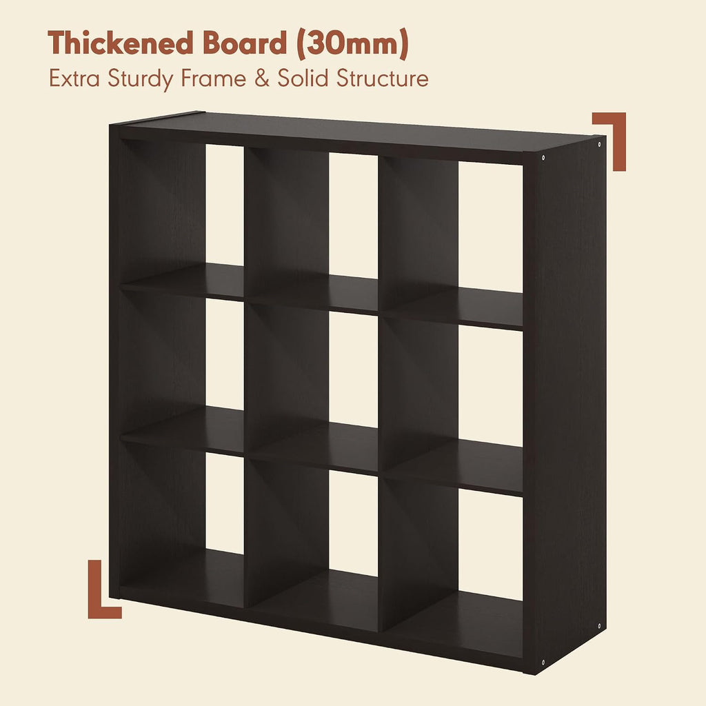 Cubicle Record Player Stand, 9-Cube Record Storage, Dark Oak