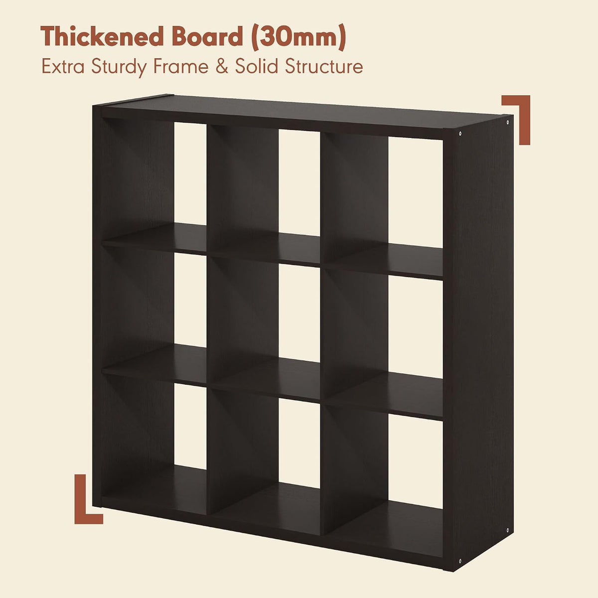 Cubicle Record Player Stand, 9-Cube Record Storage, Dark Oak