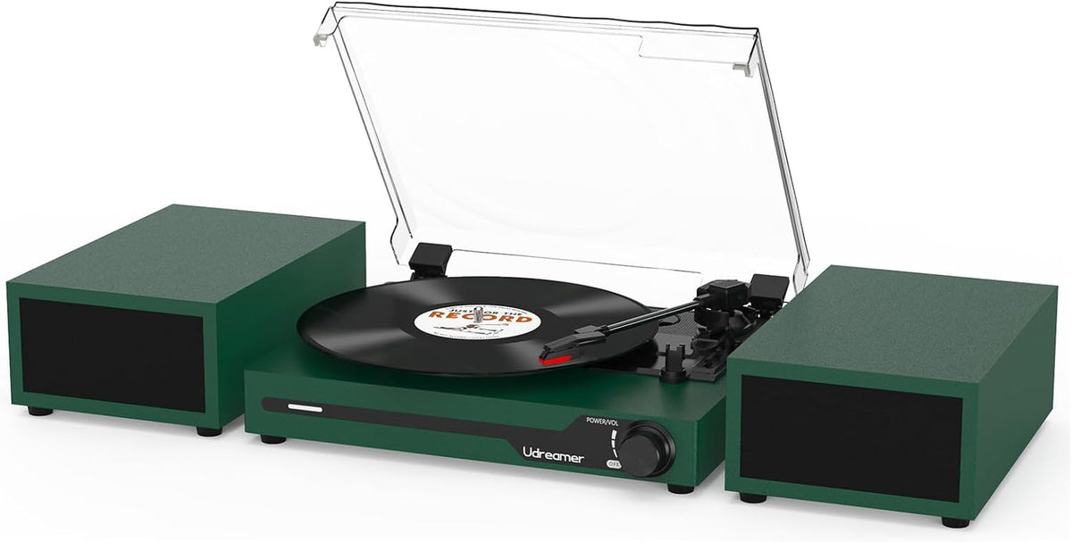 Vinyl Record Player with External Speakers, Bluetooth Turntable, Darkgreen