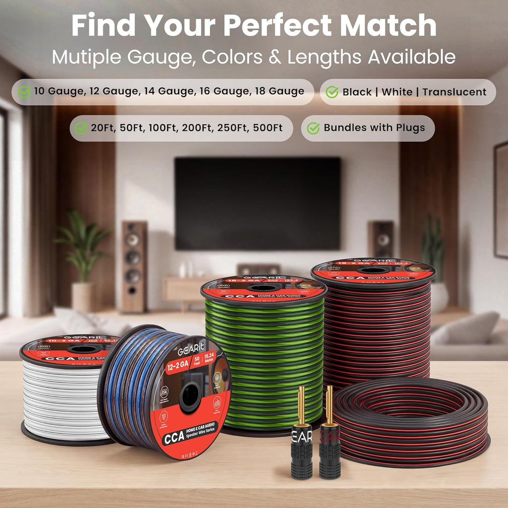 18 Gauge Speaker Wire 100Ft,White Speaker Cable for Home &Car Audio