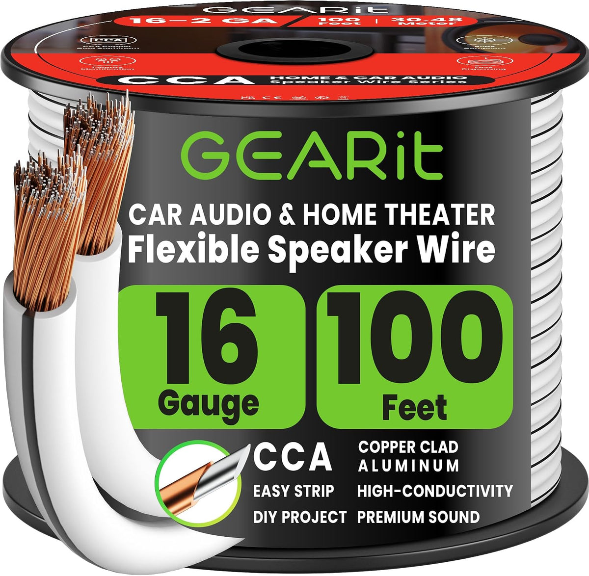 16 Gauge Speaker Wire 100FT,16/2 Speaker Cable for Home & Car Audio