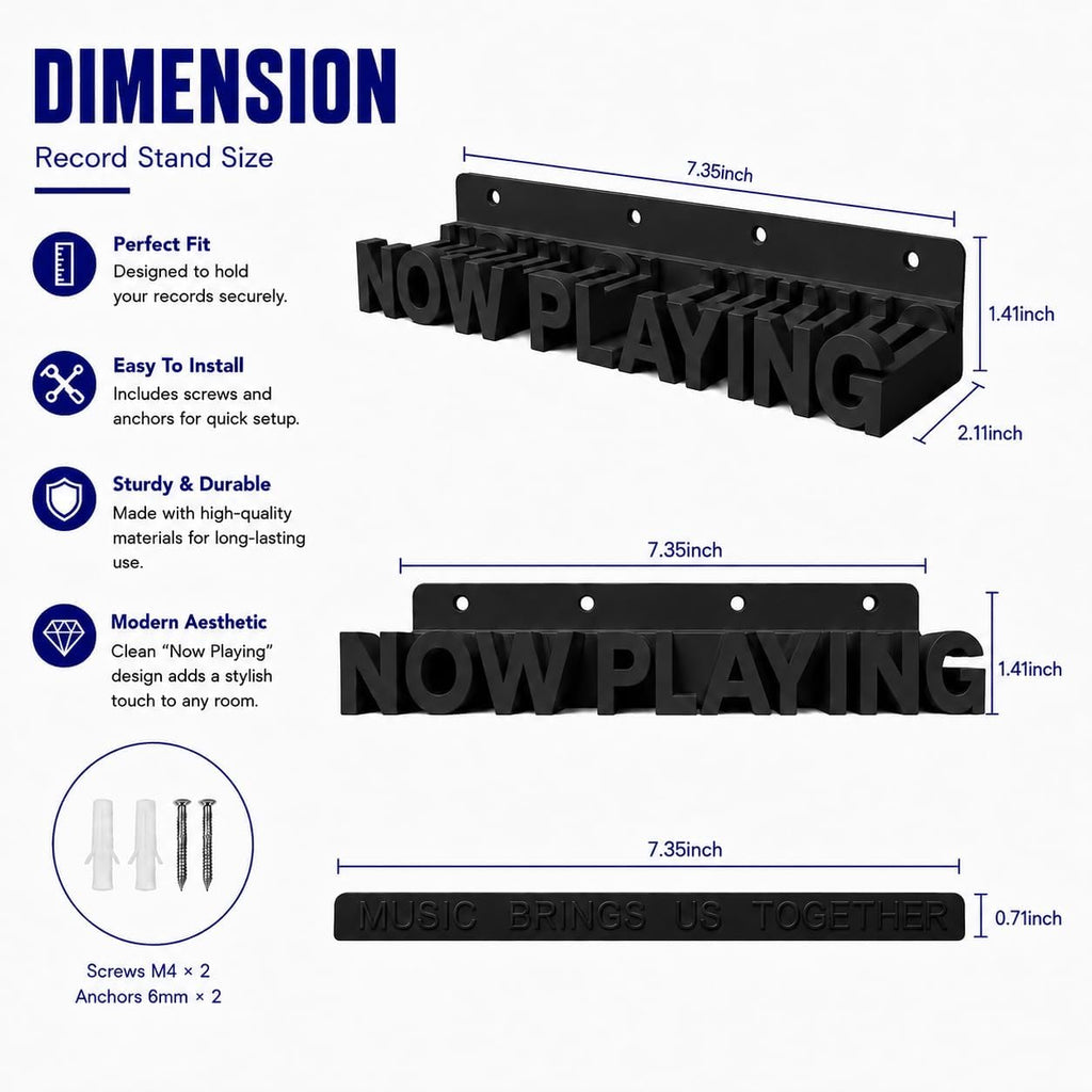 Now Playing Vinyl Record Stand Wall Mount(Black)