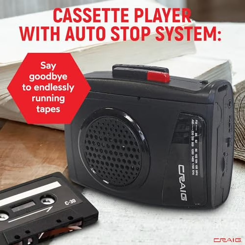 Stereo Cassette Player/Recorder with Earphones: Portable AM/FM Radio & One-Touch Recording System
