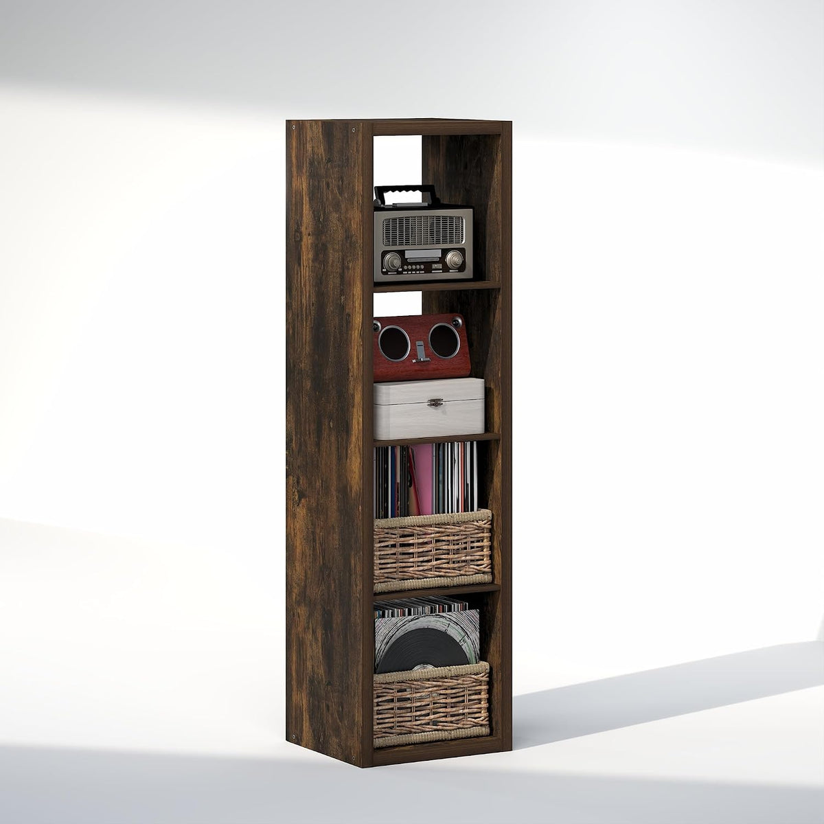 Cubicle Record Player Stand, 4-Cube Vinyl Record Storage,Amber Pine