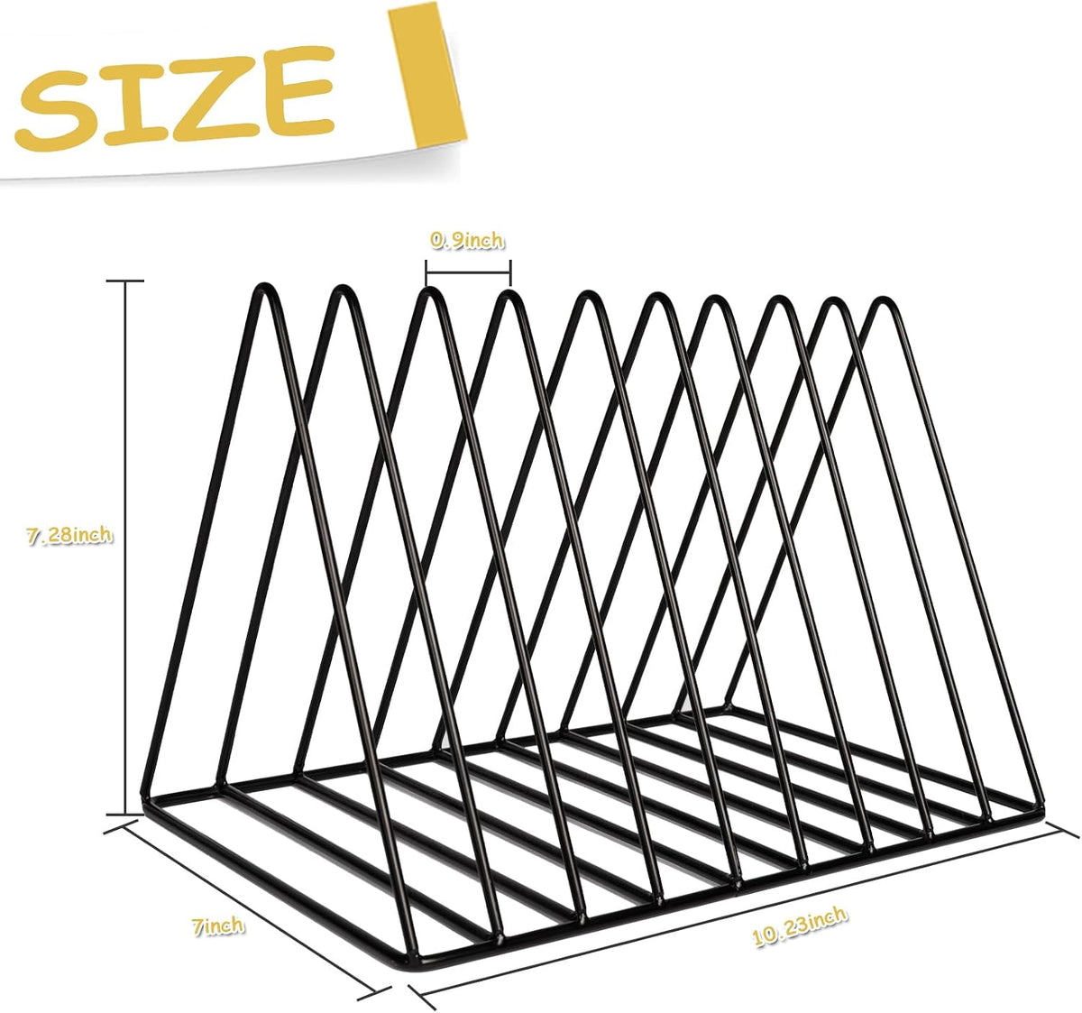 9 Slot Record Holder,Triangle Vinyl Record Storage, Black
