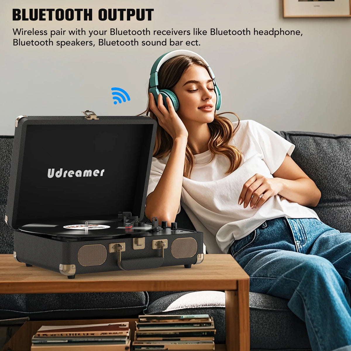 Vinyl Record Player with Speakers,Turntables for Vinyl Records,Portable Suitcase Vinyl Player (Tocadiscos De Vinilo),Black