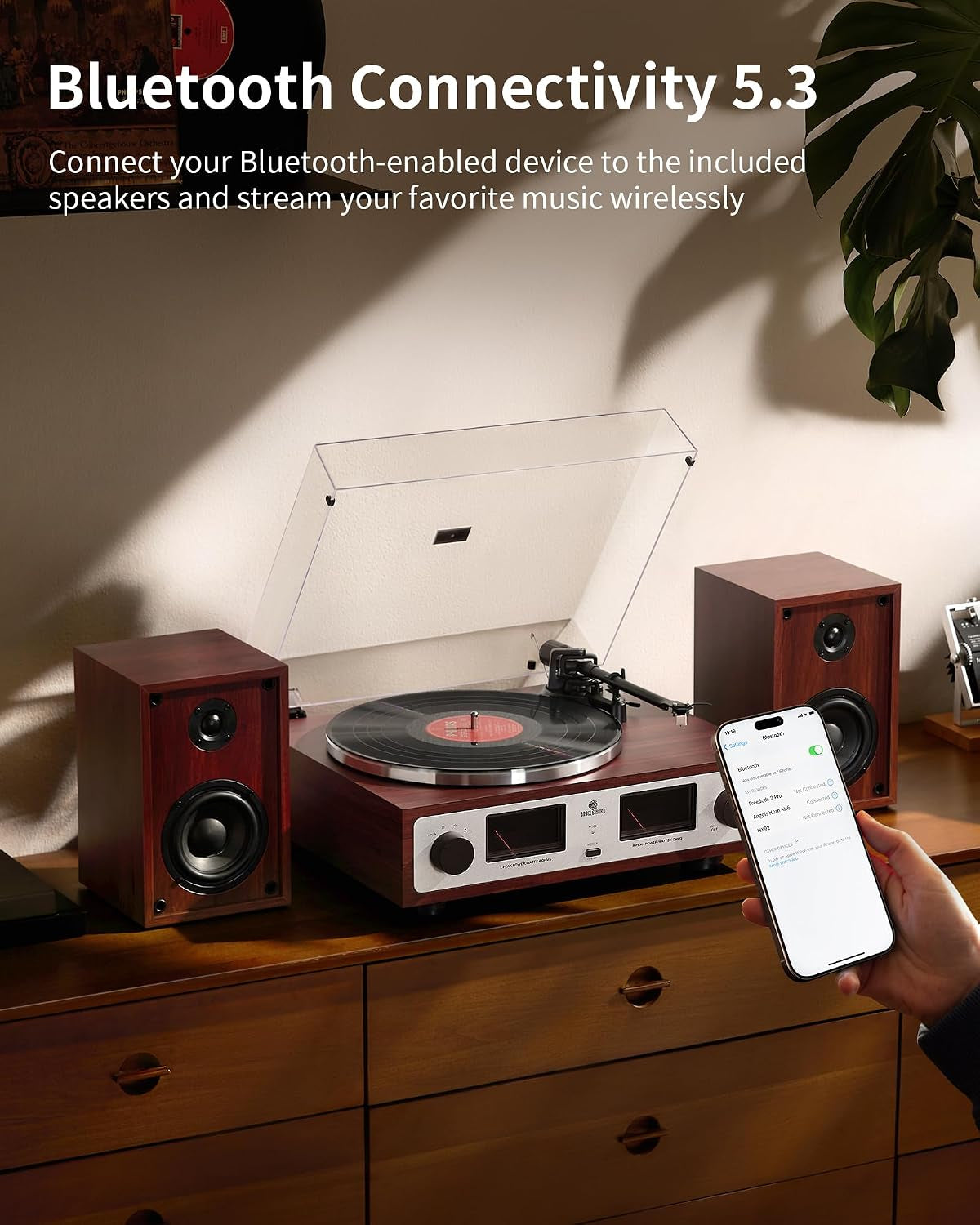 Vinyl Record Player with Speakers, Bluetooth Hi-Fi Turntable