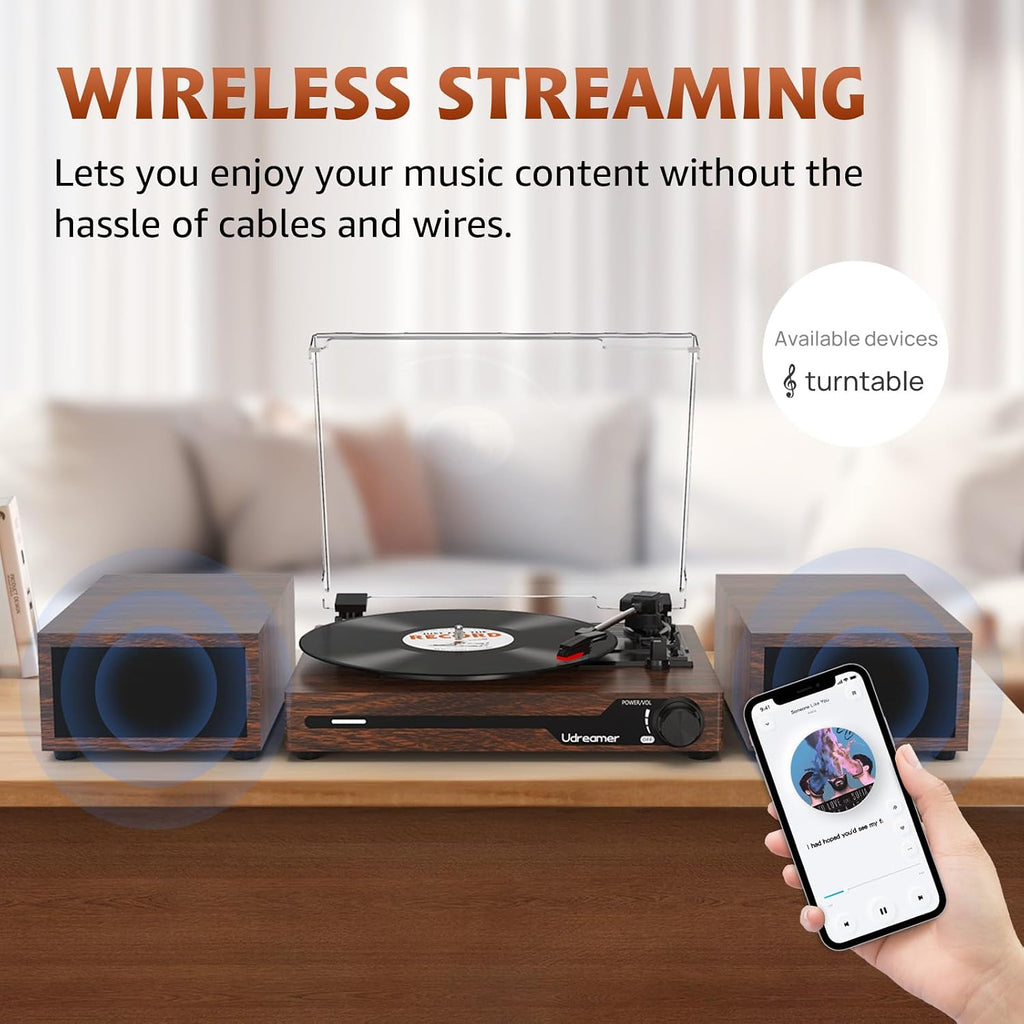 Vinyl Record Player with External Speakers, Bluetooth Turntable, Coffee