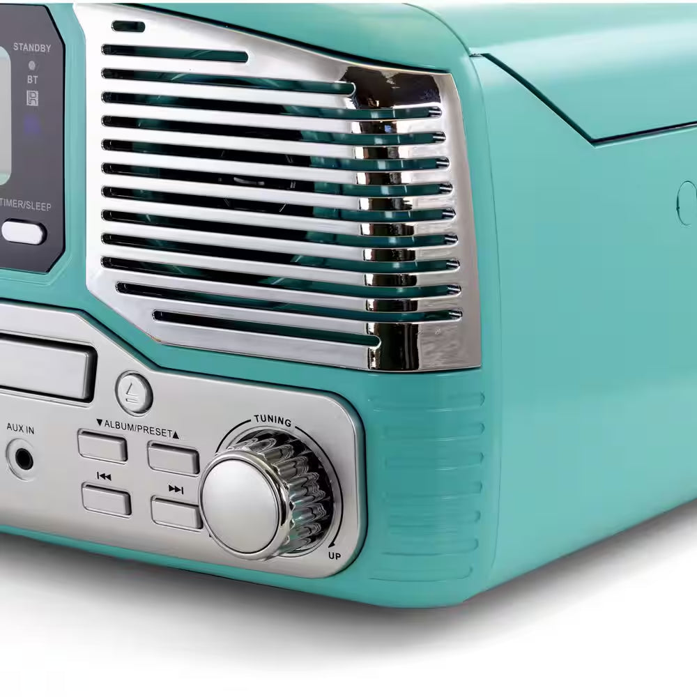 Retro Record Player with Bluetooth, CD Players and 3-Speed Turntable in Turquoise