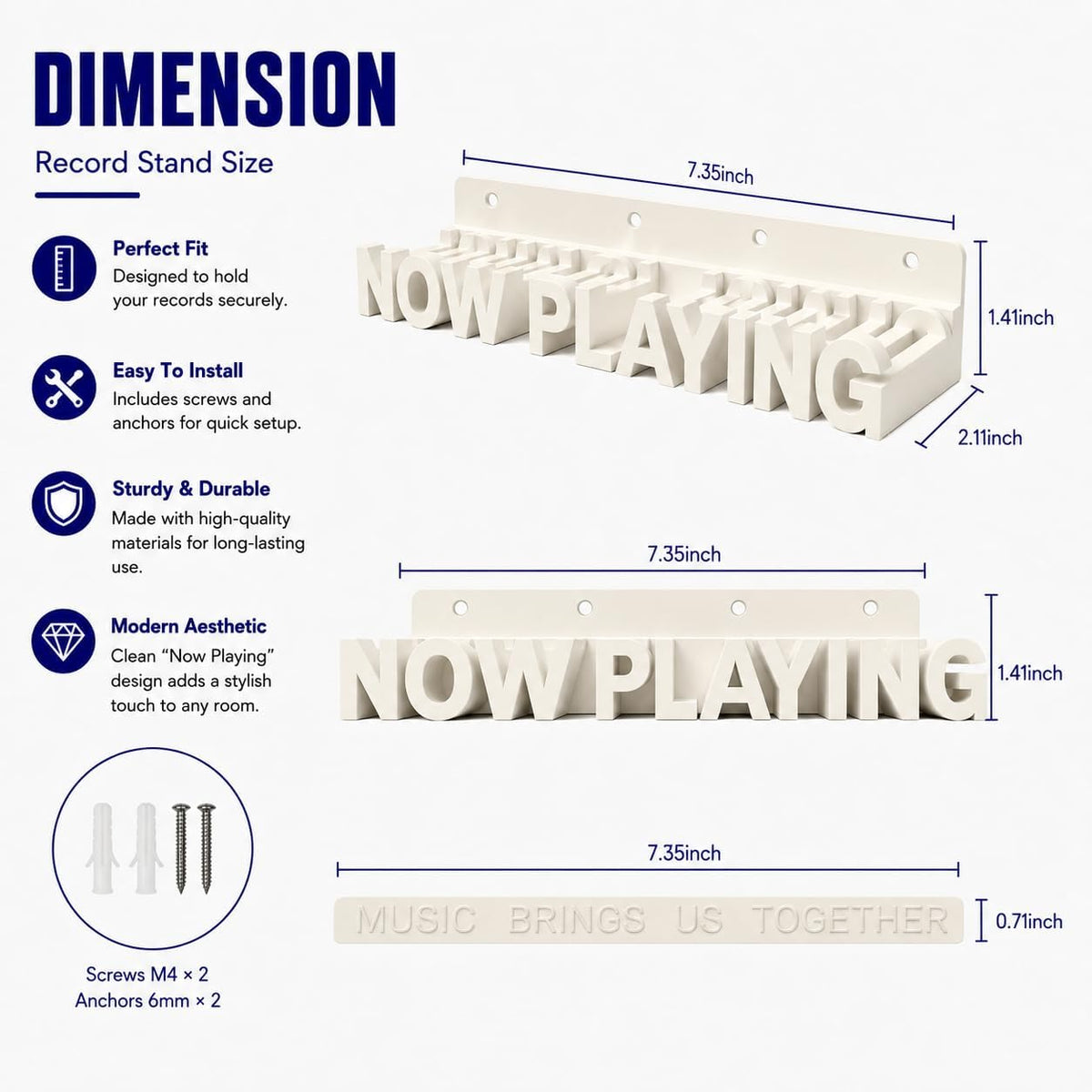 Now Playing Vinyl Record Stand Wall Mount，Record Display Stand for Vinyl Records and LP Record Floating Shelves Record Storage Holder(Lvory)