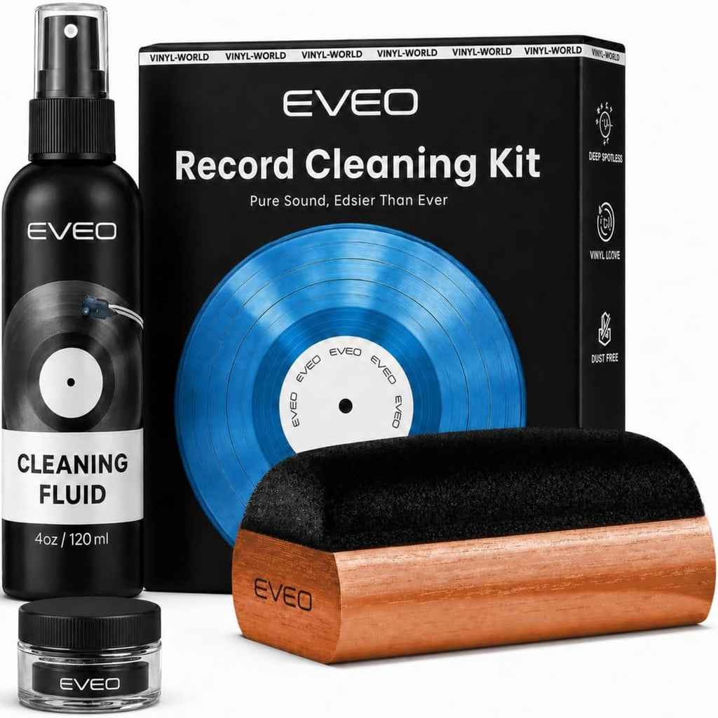 Vinyl Record Cleaning Kit - 4In1 Vinyl Record Cleaner Kit for Vinyl Records Albums. Vinyl Cleaner Includes XL Record Brush, Cleaning Liquid (4Oz), Duster & Stylus Cleaning Gel - Archival Standard