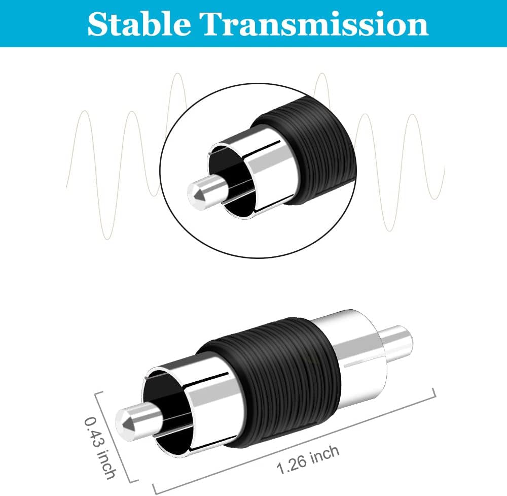 10 Pack RCA Male to Male Coupler Audio Video Adapter Nickel Plated for Phono, Speaker, RCA Cable, Amplifier