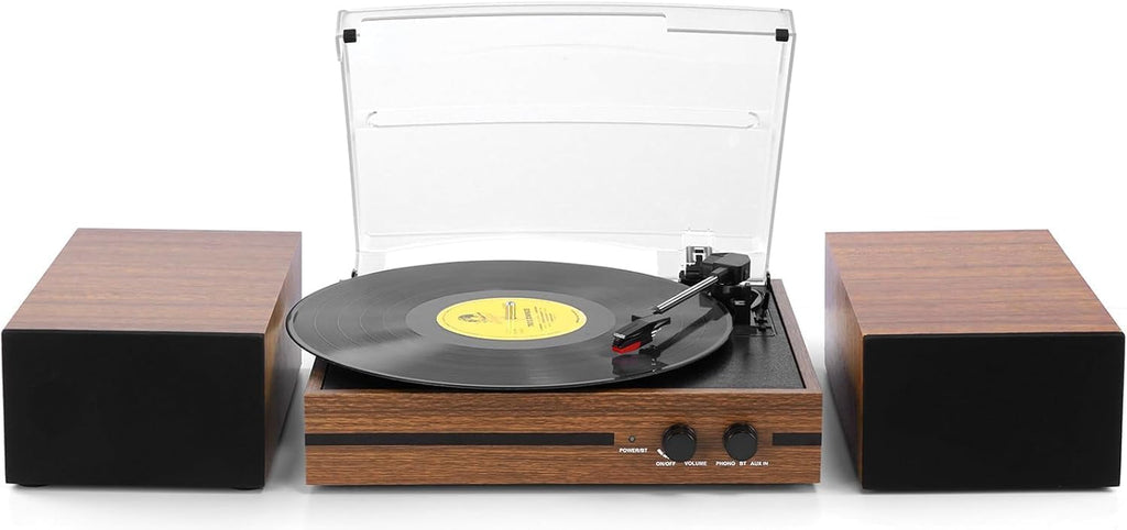 Vinyl Record Player with 2 External Stereo Speakers, Bluetooth, 3-Speed