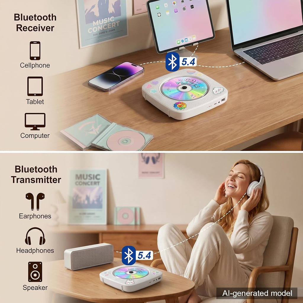 CD Player Portable Bluetooth CD Players for Home Rechargeable