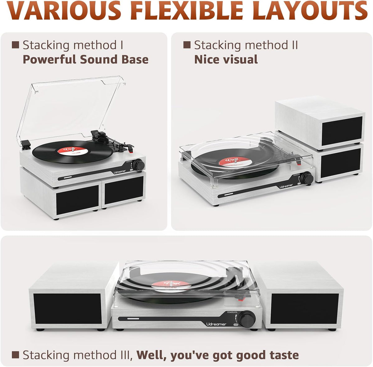 Vinyl Record Player with External Speakers, Bluetooth Turntable, White