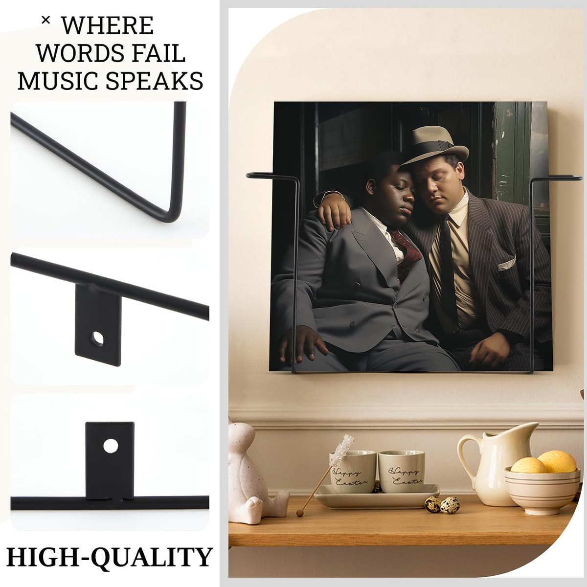 4 Pcs Metal Wire Vinyl Record Shelf Wall Mount, 12 Inch, Black