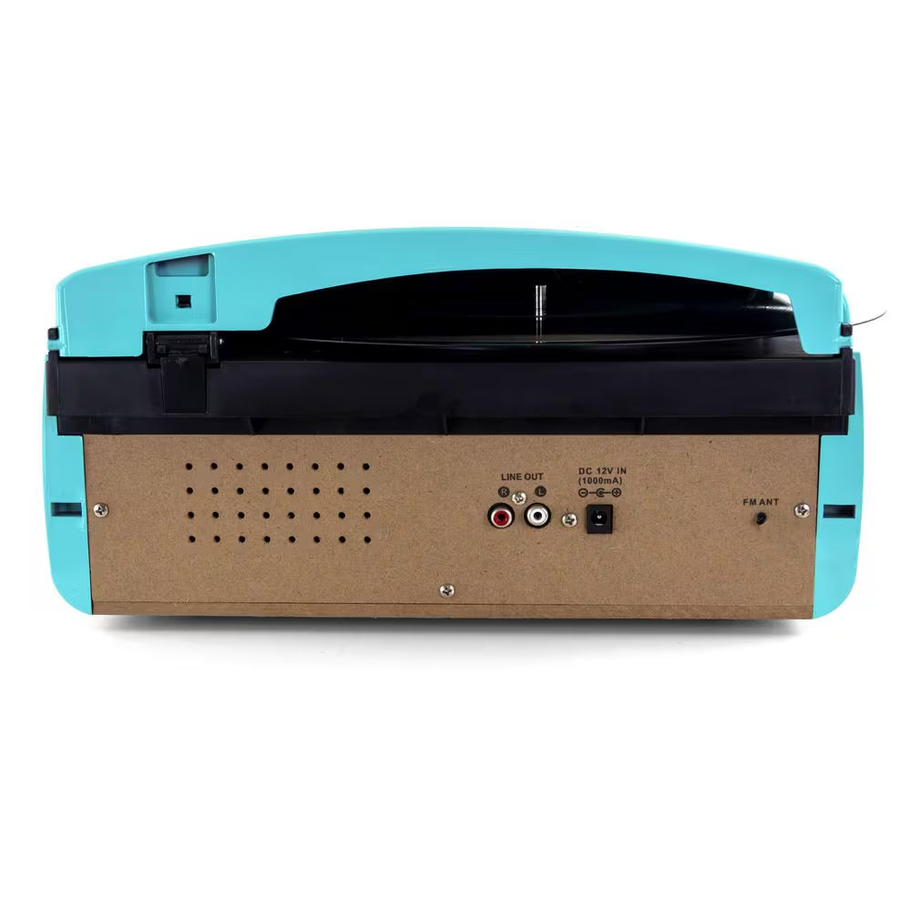 Retro Record Player with Bluetooth, CD Players and 3-Speed Turntable in Turquoise