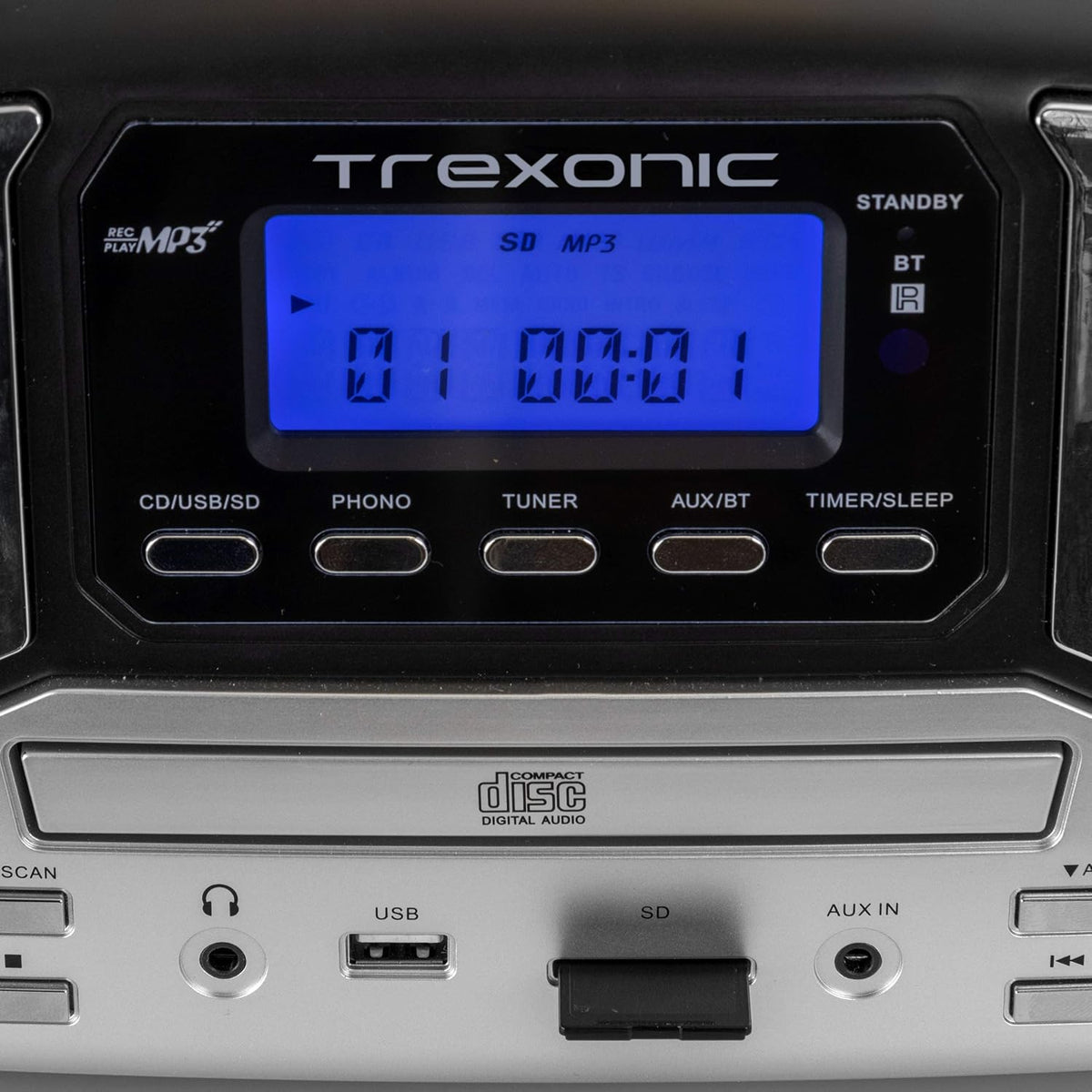 Retro Record Player with Bluetooth, CD Players and 3-Speed Turntable in Black