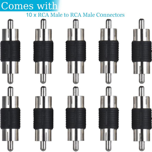 10 Pack RCA Male to Male Coupler Audio Video Adapter Nickel Plated for Phono, Speaker, RCA Cable, Amplifier