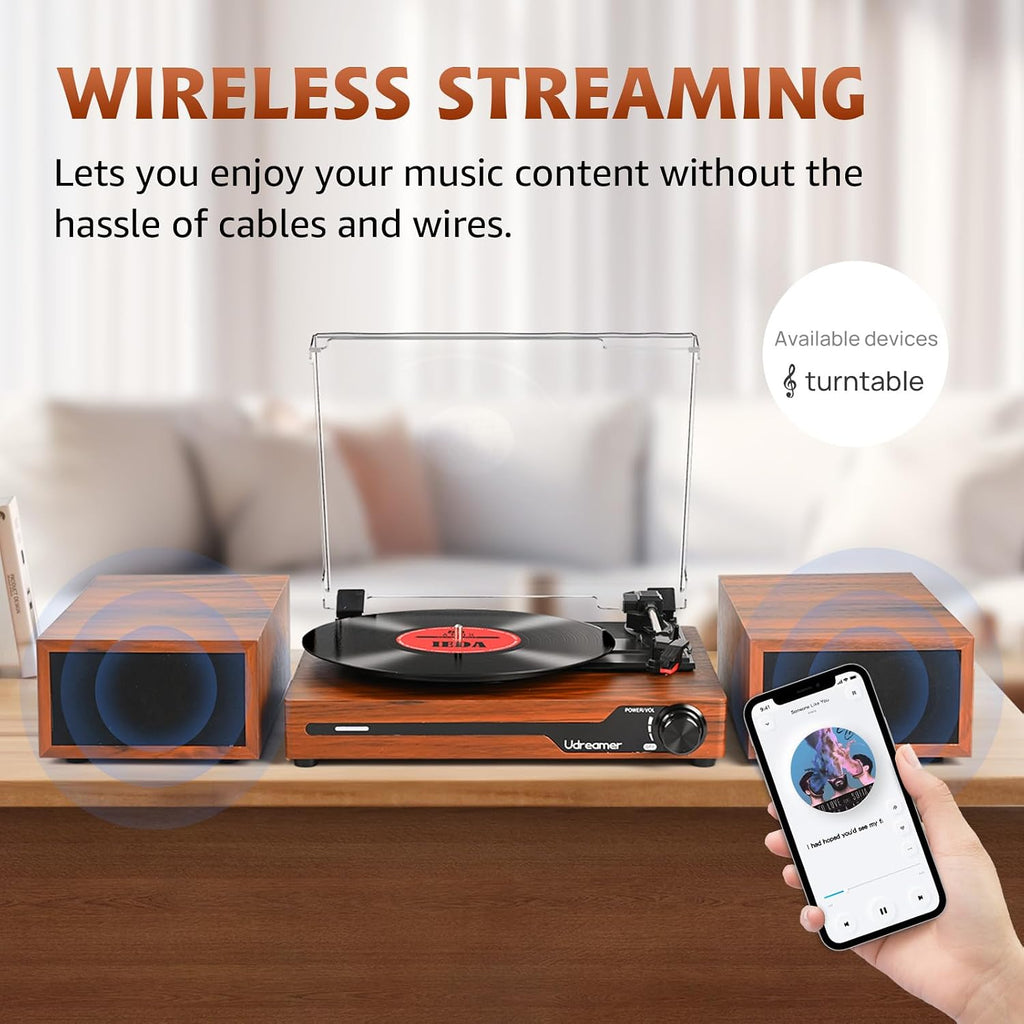 Vinyl Record Player with External Speakers, Bluetooth Turntable