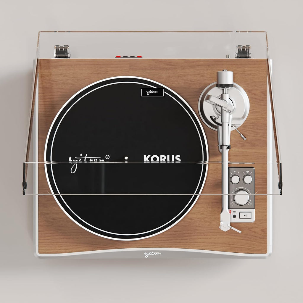 KORUS Vinyl Record Player Bluetooth Turntable,External Speakers