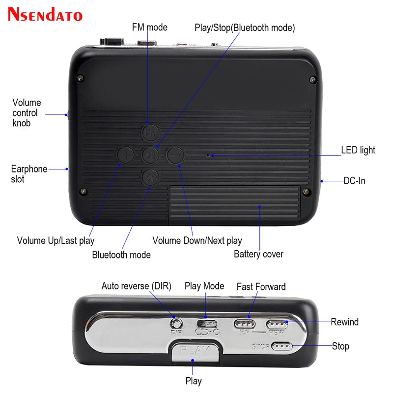 Bluetooth Cassette Recorder & Player Portable Standalone Cassette Players FM Radio with Auto-Reverse Function Bluetooth Player