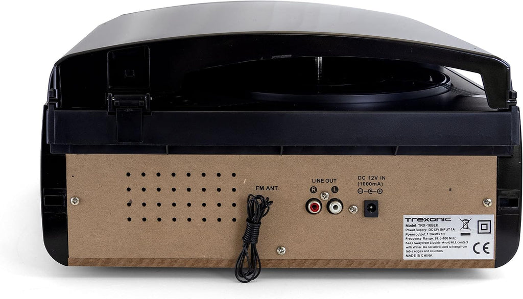 Retro Record Player with Bluetooth, CD Players and 3-Speed Turntable in Black
