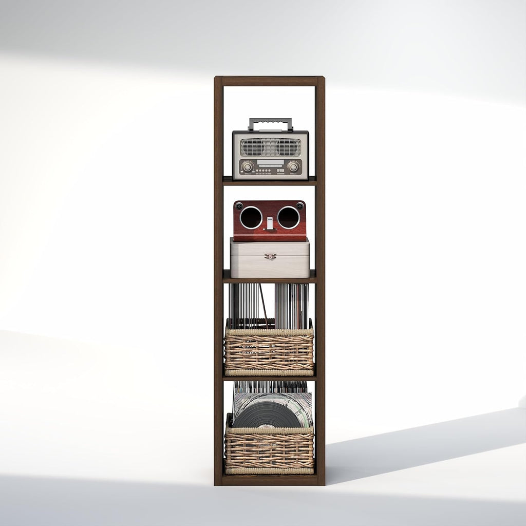 Cubicle Record Player Stand, 4-Cube Vinyl Record Storage,Amber Pine