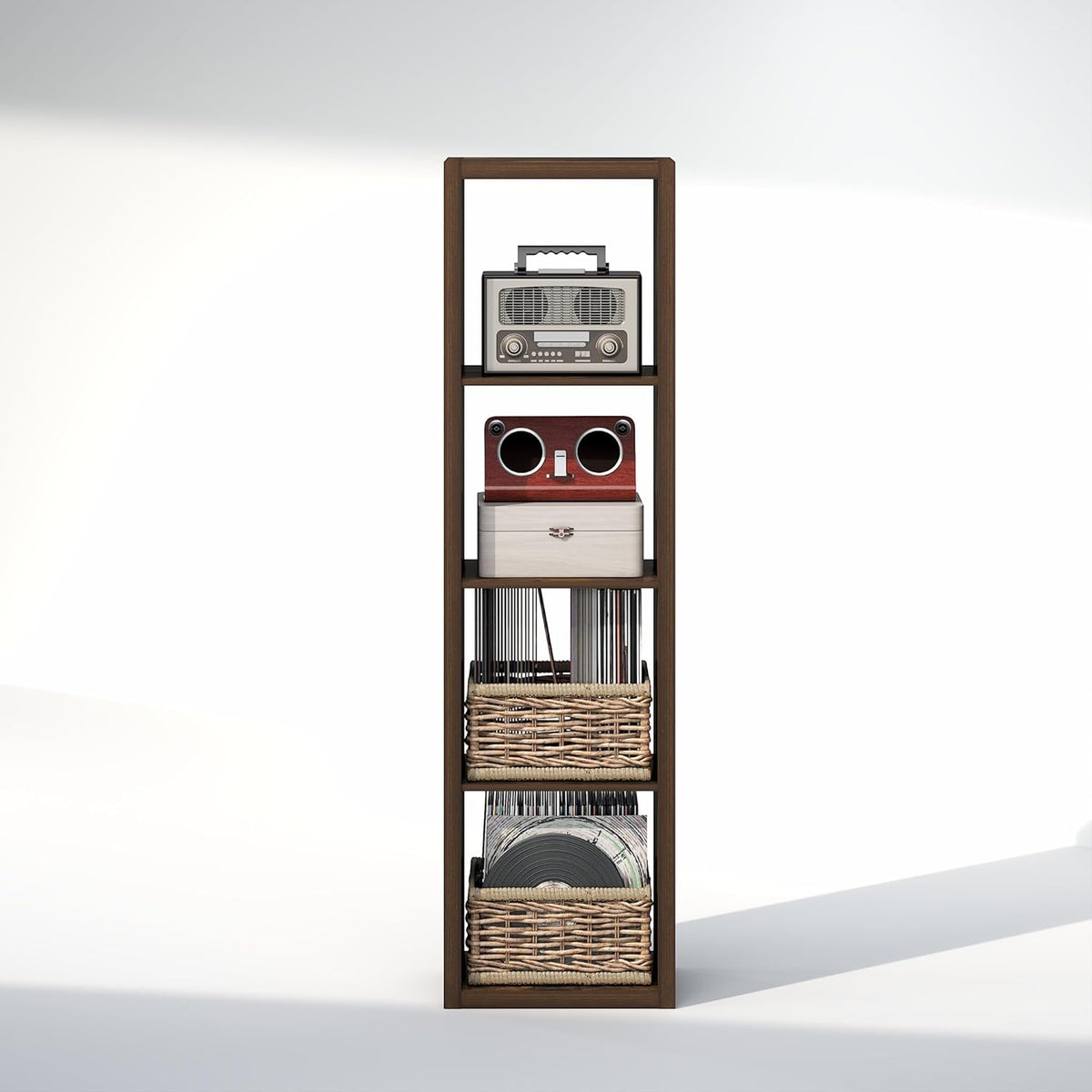 Cubicle Record Player Stand, 4-Cube Vinyl Record Storage,Amber Pine