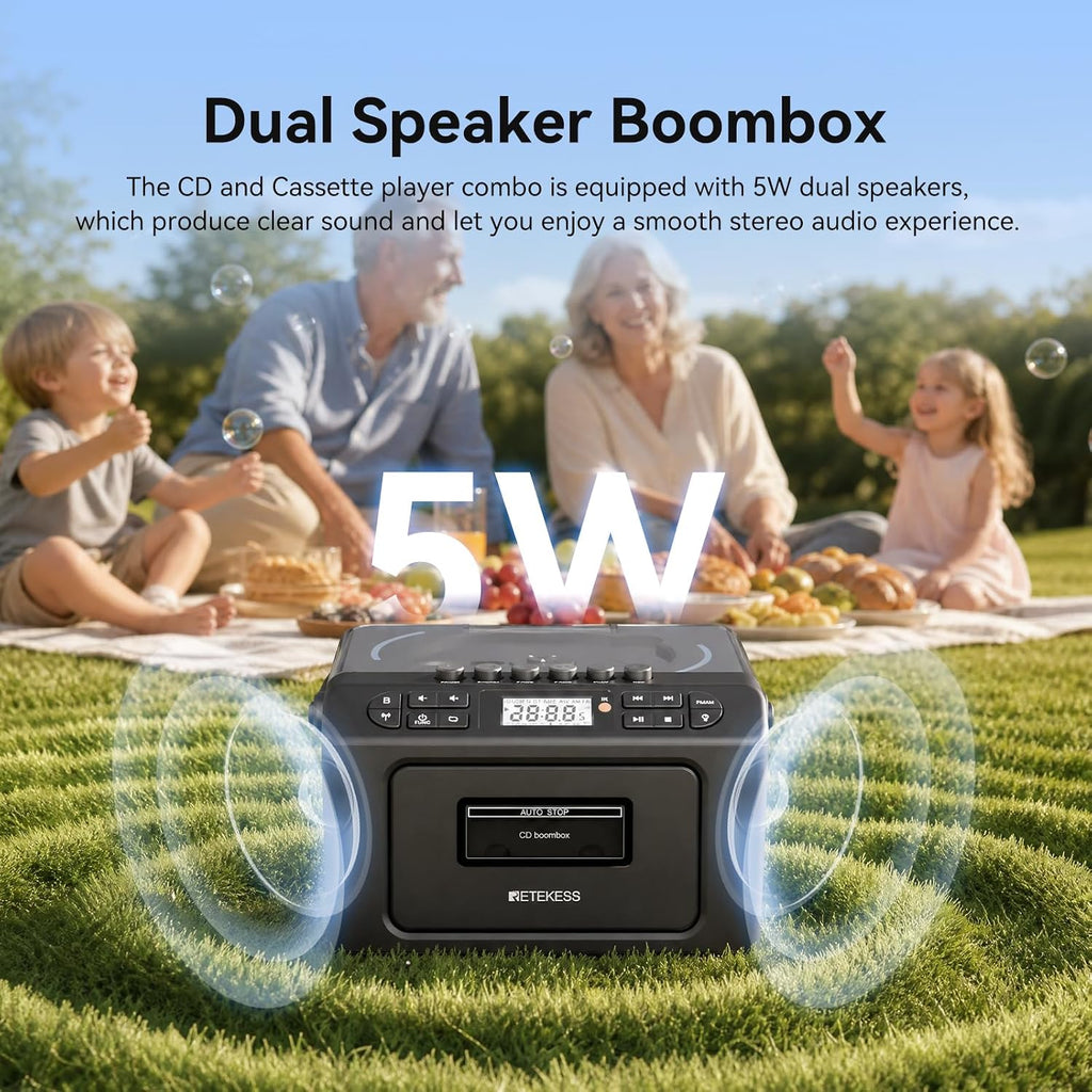 TR642 Boombox with CD and Cassette Player, Portable AM FM Radio