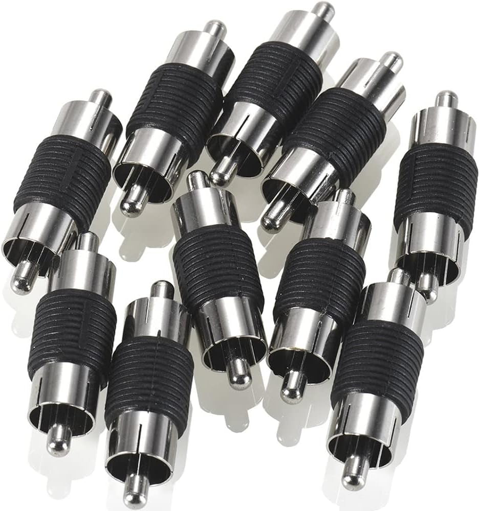 10 Pack RCA Male to Male Coupler Audio Video Adapter Nickel Plated for Phono, Speaker, RCA Cable, Amplifier