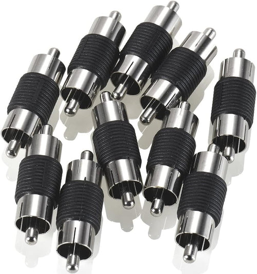 10 Pack RCA Male to Male Coupler Audio Video Adapter Nickel Plated for Phono, Speaker, RCA Cable, Amplifier