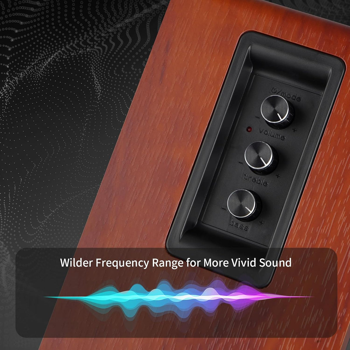 Powered Bluetooth 5.3 Bookshelf Speakers with Remote & LED Display, 3.5" Carbon Fiber Woofer, RCA AUX Input, Wooden Wired Wireless Speakers for Turntable, PC, TV, Gaming, Brown