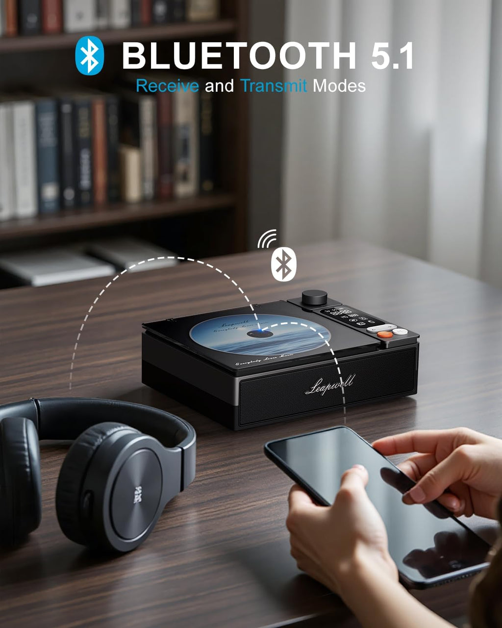 CD Player Portable Bluetooth Desktop CD Players for Home with Speakers Rechargeable Small Retro CD Player with LCD Screen Optical USB Black