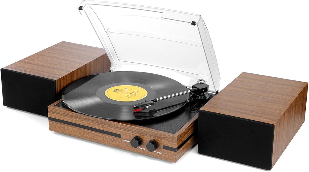 Vinyl Record Player with 2 External Stereo Speakers, Bluetooth, 3-Speed