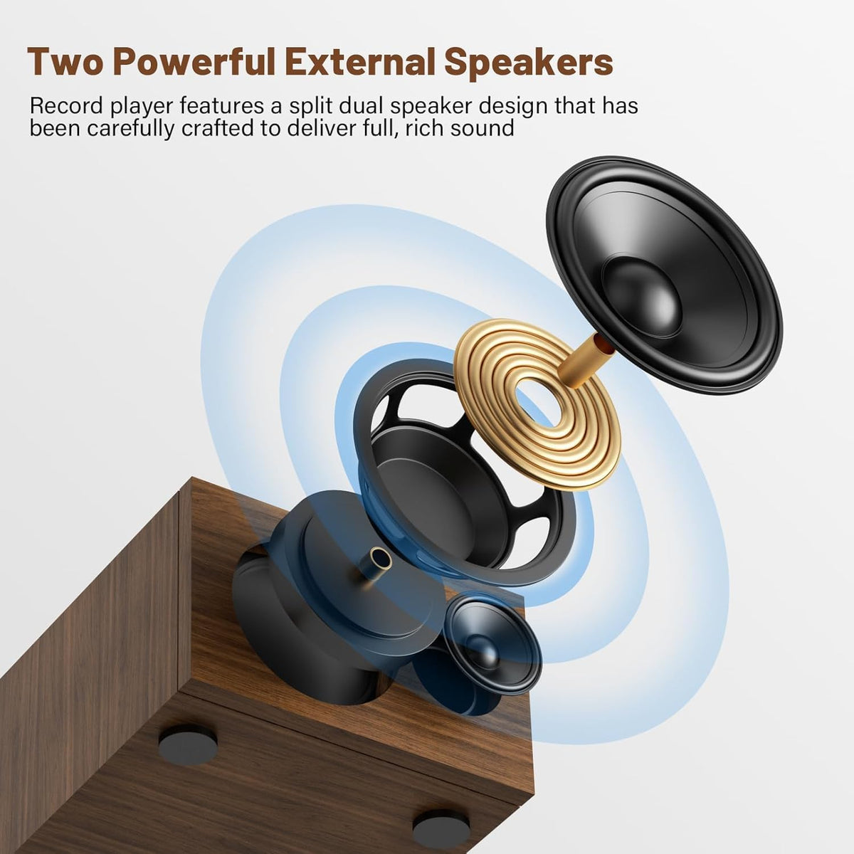 Vinyl Record Player with 2 External Stereo Speakers, Bluetooth, 3-Speed