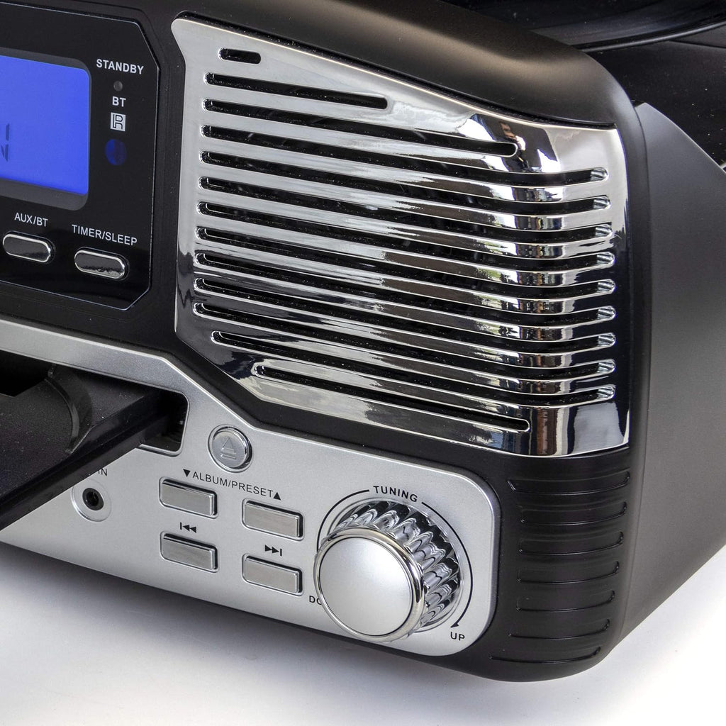 Retro Record Player with Bluetooth, CD Players and 3-Speed Turntable in Black